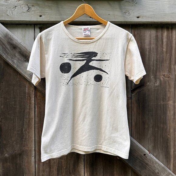 Tops - Paula Green Artist Designed Graphic Tee Cream Colored Scoop Neck Size S Vintage